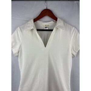 Old Navy Womens White Stretch V-Neck Polo Shirt Medium Cotton Blend